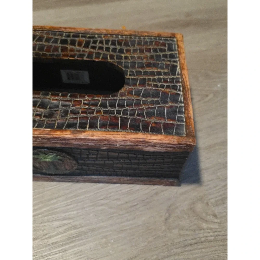 Tissue Box Cover,decorative  heavy man made composite, brown, palm tree on front